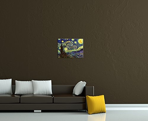 Wandbild Vincent Van Gogh Sternennacht - 50x40cm quer - Alte Meister Berühmte Gemälde Leinwandbild Kunstdruck Bild auf Leinwand