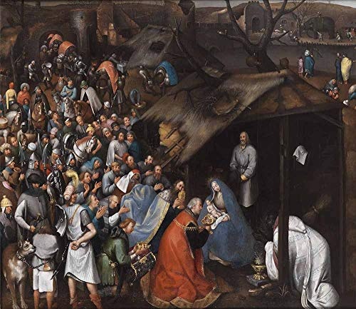 JH Lacrocon Pieter Brueghel der Jüngere - Anbetung des Kindes In Bethlehem -Werkstatt Anbetung des Kindes Leinwandbilder Reproduktionen Gerollte 120X105 cm - Religiös Gemälde Gedruckt Wandkunst