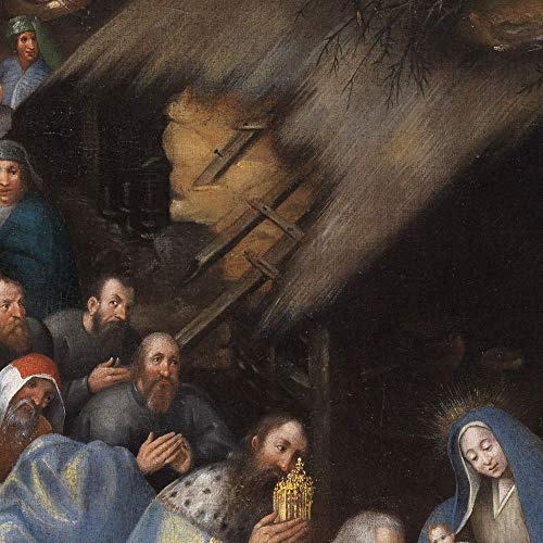 JH Lacrocon Pieter Brueghel der Jüngere - Anbetung des Kindes In Bethlehem -Werkstatt Anbetung des Kindes Leinwandbilder Reproduktionen Gerollte 120X105 cm - Religiös Gemälde Gedruckt Wandkunst