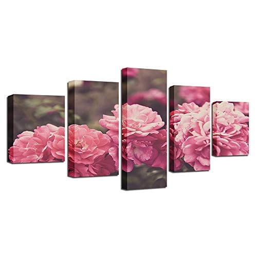 OHHCO Leinwanddrucke Modernes Zuhause Wohnzimmer Oder Schlafzimmer Wandkunst Dekor Leinwandbilder 5 Stücke Rosa Blumen Gemälde Modulare Poster Hd Drucke