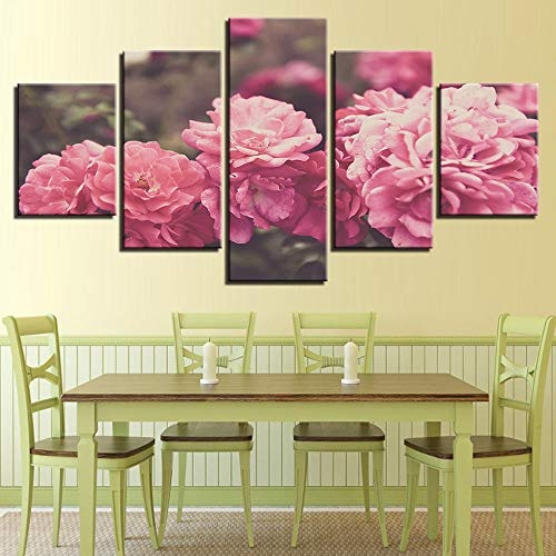 OHHCO Leinwanddrucke Modernes Zuhause Wohnzimmer Oder Schlafzimmer Wandkunst Dekor Leinwandbilder 5 Stücke Rosa Blumen Gemälde Modulare Poster Hd Drucke