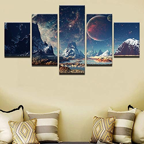 OHHCO Leinwanddrucke Leinwandbild Kunstdruck Poster Berggipfel Wandbild 5 Panel Erde Landschaft Planet Wohnaccessoires