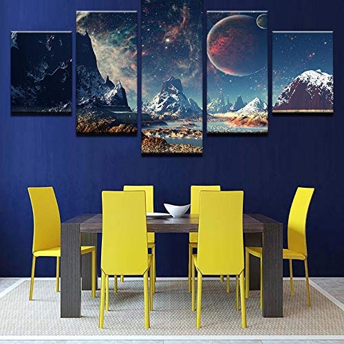 OHHCO Leinwanddrucke Leinwandbild Kunstdruck Poster Berggipfel Wandbild 5 Panel Erde Landschaft Planet Wohnaccessoires