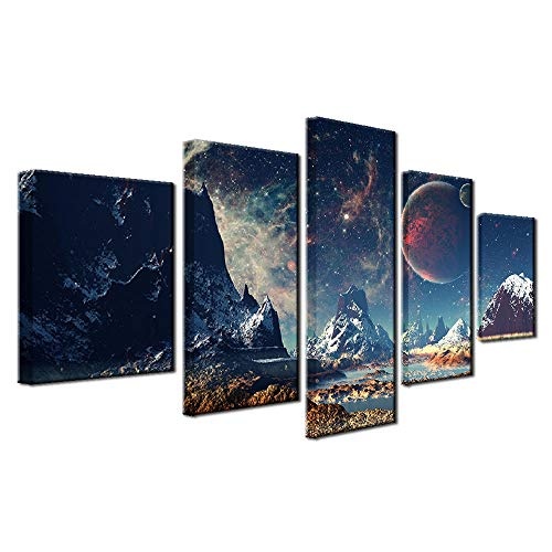 OHHCO Leinwanddrucke Leinwandbild Kunstdruck Poster Berggipfel Wandbild 5 Panel Erde Landschaft Planet Wohnaccessoires