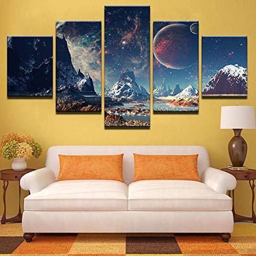 OHHCO Leinwanddrucke Leinwandbild Kunstdruck Poster Berggipfel Wandbild 5 Panel Erde Landschaft Planet Wohnaccessoires