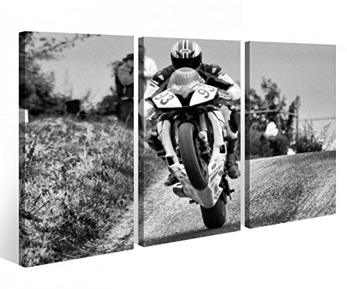 Leinwandbild 3 Tlg. Motorrad Sport Bike Racing Rennen Leinwand Bild Bilder Holz fertig gerahmt 9P922, 3 tlg BxH:120x80cm (3Stk 40x 80cm)