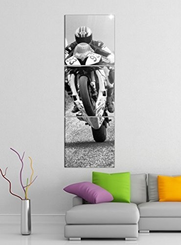 Leinwandbild 3tlg Motorrad Sport Bike Racing Rennen schwarz weiß Bilder Druck auf Leinwand Vertikal Bild Kunstdruck mehrteilig Holz 9YA5304, Vertikal Größe:Gesamt 40x120cm