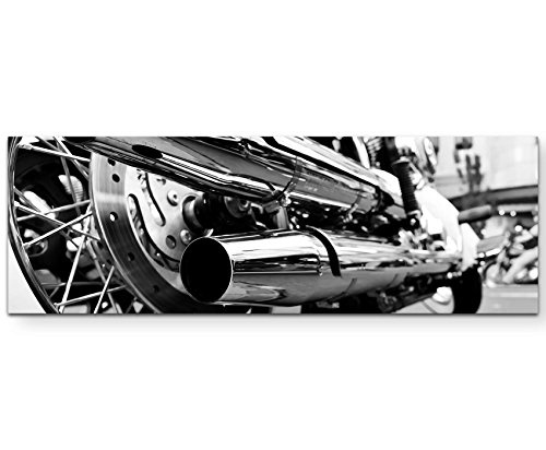 Paul Sinus Art Leinwandbilder | Bilder Leinwand 150x50cm Motorrad Auspuff Rad - Nahaufnahme
