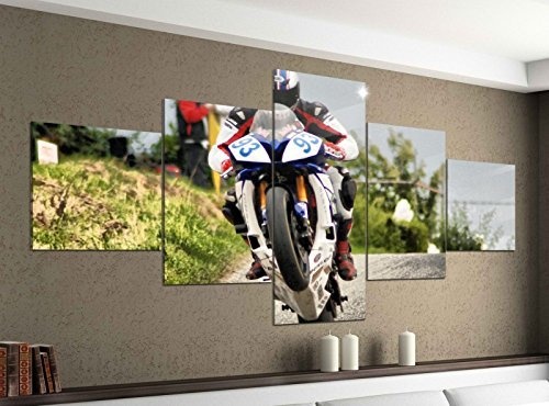 Leinwandbild 5 tlg. 200cmx100cm Motorrad Sport Bike Racing Rennen Bilder Druck auf Leinwand Bild Kunstdruck mehrteilig Holz 9YA304, 5Tlg 200x100cm:5Tlg 200x100cm