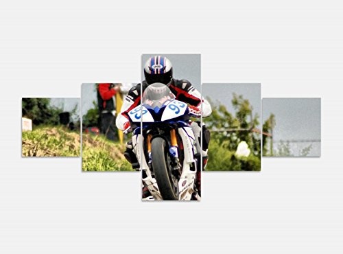 Leinwandbild 5 tlg. 200cmx100cm Motorrad Sport Bike Racing Rennen Bilder Druck auf Leinwand Bild Kunstdruck mehrteilig Holz 9YA304, 5Tlg 200x100cm:5Tlg 200x100cm