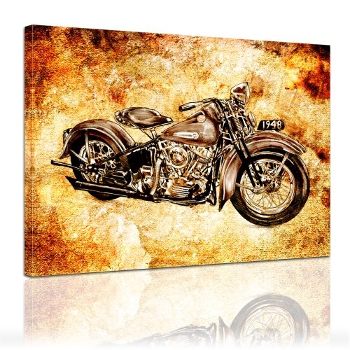 Keilrahmenbild - Motorrad Vintage - Bild auf Leinwand - 120x90 cm - Leinwandbilder - Urban & Graphic - motorisiert - Feuer - Harley-Davidson