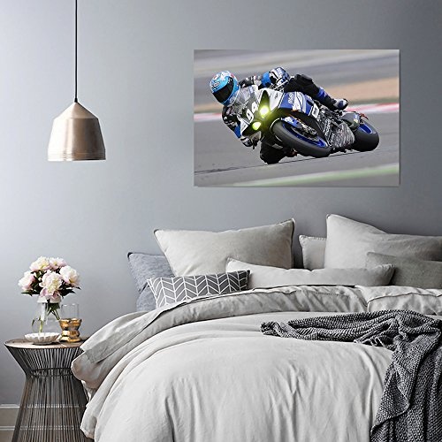 Feeby. Wandbild - 1 Teilig - 50x70 cm, Leinwand Bild Leinwandbilder Bilder Wandbilder Kunstdruck, MOTORRAD, YAMAHA, SPORT, BLAU, GRAU