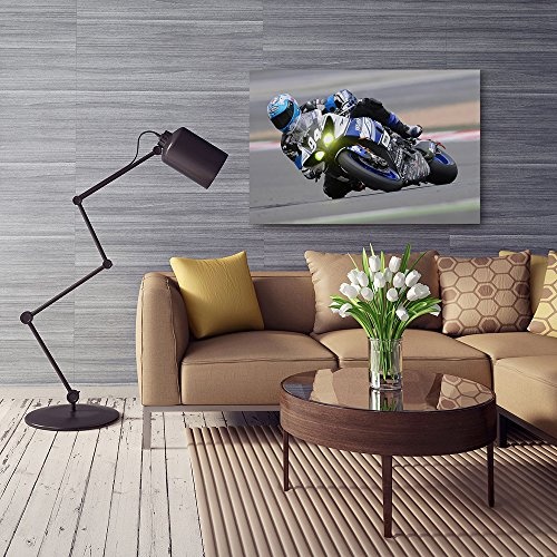 Feeby. Wandbild - 1 Teilig - 50x70 cm, Leinwand Bild Leinwandbilder Bilder Wandbilder Kunstdruck, MOTORRAD, YAMAHA, SPORT, BLAU, GRAU