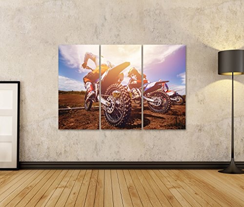 islandburner Bild auf Leinwand Dreckiges Fahrrad. Team Motocross auf Fahrrad Motorrad ist Start-Straße. Wandbild, Poster, Leinwandbild HON-3P