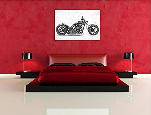 Pixxprint Motorrad grau Carbonoptik 100x70cm Leinwandbild Wandbild Kunstdruck