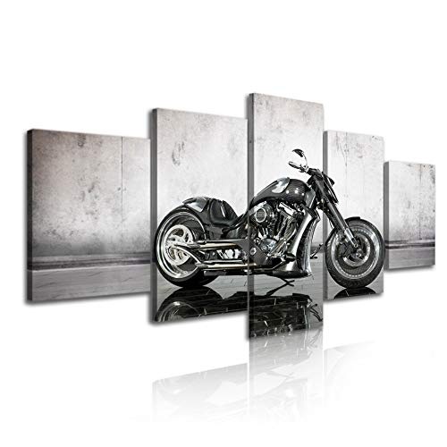 La Vie 5 Teilig Wandbild Dekoration Ölbild Schwarzes Motorrad Leinwanddrucke Bilder Moderne Kunstdruck für Zuhause Wohnzimmer Schlafzimmer Küche Hotel Büro Geschenk