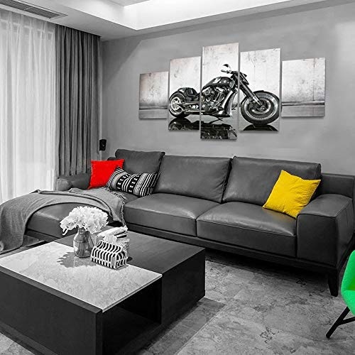 La Vie 5 Teilig Wandbild Dekoration Ölbild Schwarzes Motorrad Leinwanddrucke Bilder Moderne Kunstdruck für Zuhause Wohnzimmer Schlafzimmer Küche Hotel Büro Geschenk