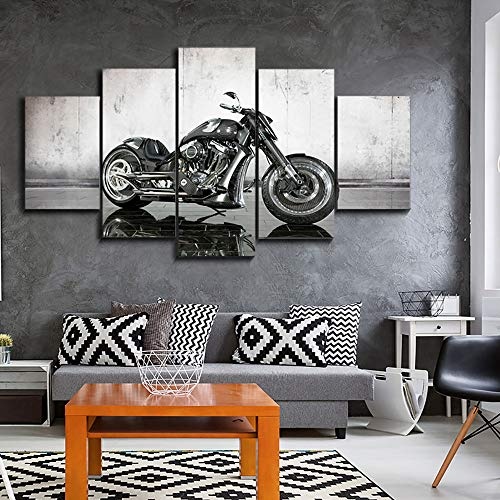 La Vie 5 Teilig Wandbild Dekoration Ölbild Schwarzes Motorrad Leinwanddrucke Bilder Moderne Kunstdruck für Zuhause Wohnzimmer Schlafzimmer Küche Hotel Büro Geschenk