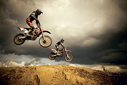 Motorcycles Motocross Enduro - Big Air Jump Motorräder Poster Plakat - Grösse 61x91,5 cm + 2 St Posterleisten Kunststoff 93 cm schwarz