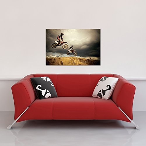 Motorcycles Motocross Enduro - Big Air Jump Motorräder Poster Plakat - Grösse 61x91,5 cm + 2 St Posterleisten Kunststoff 93 cm schwarz