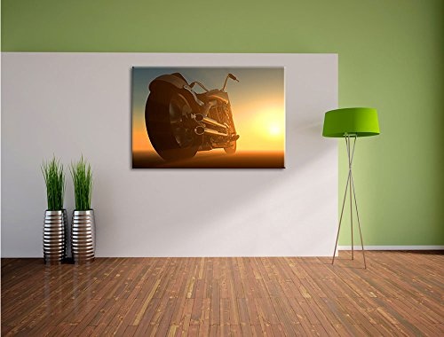 Pixxprint Edles Motorrad beim Sonnenuntergang 80x60cm Leinwandbild Wandbild Kunstdruck