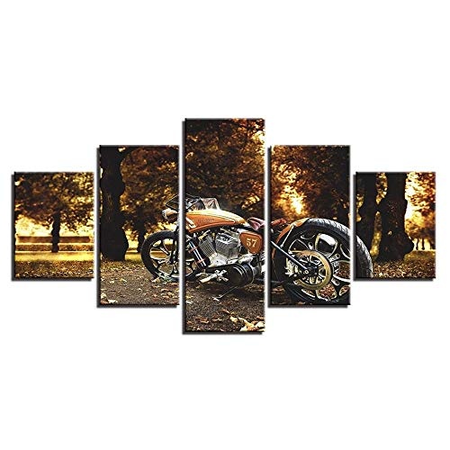 FENDOUBA Leinwände Leinwandbild Motorrad Reiter HD-Bild Hintergrunddekoration Schlafzimmer Wohnzimmer Poster drucken Kunstmalerei 5-teiliges Set (kein Rahmen) modern (Farbe : A, größe : 80x150cm)