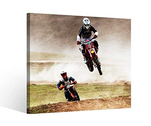 Leinwandbild 1Tlg Motocross Motorrad jump sprung Leinwand Leinwandbilder Bild Bilder Holz gerahmt 9U1929, BxH Format:40x40cm