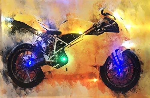 Samarkand-Lights LED-Bild mit Beleuchtung LED- Bilder Leinwandbild 65 x 45 cm Leuchtbild Motorrad