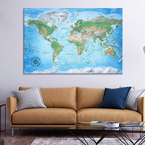 decomonkey | Mega XXXL Bilder Weltkarte | Wandbild Leinwand 165x110 cm Selbstmontage DIY Einteiliger XXL Kunstdruck zum aufhängen | Landkarte Welt