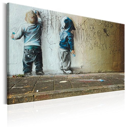 Bilder 90x60 cm - XXL Format - 3 Farben zur Auswahl - Fertig Aufgespannt - TOP - Vlies Leinwand - 1 Teilig - Wand Bild - Kunstdruck - Wandbild - Poster Kinder Mural Banksy i-B-0024-b-d 90x60 cm