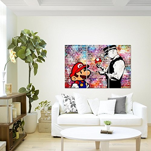 Bilder Mario and Cop Banksy Wandbild 120 x 80 cm Vlies -...