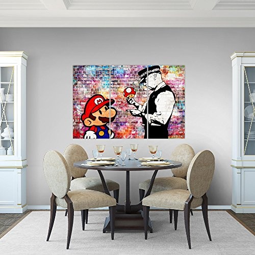 Bilder Mario and Cop Banksy Wandbild 120 x 80 cm Vlies - Leinwand Bild XXL Format Wandbilder Wohnzimmer Wohnung Deko Fertig zum Aufhängen 303031c