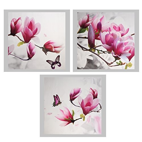 Baoblaze 3er-Set Wandbilder Kunstdruck Leinwand Bilder Set für Wohnzimmer Schlafzimmer Dekor-Blumen Schmetterling