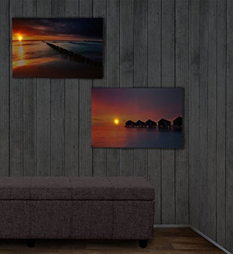 Mendler 2X LED-Bild Leinwandbild Leuchtbild Wandbild 60x40cm, Timer ~ Vacancy