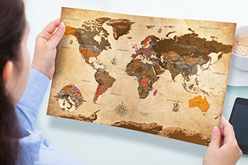 murando - Rubbelweltkarte deutsch Vintage - Weltneuheit: Weltkarte zum Rubbeln - Laminiert (beschreib- & abwischbar) 50x31 cm k-A-0249-o-a