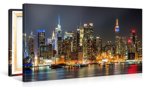 Gallery of Innovative Art Premium XXL Kunstdruck - Illuminated Manhattan New York - Leinwand auf 2cm Holz-Keilrahmen, 100x50cm