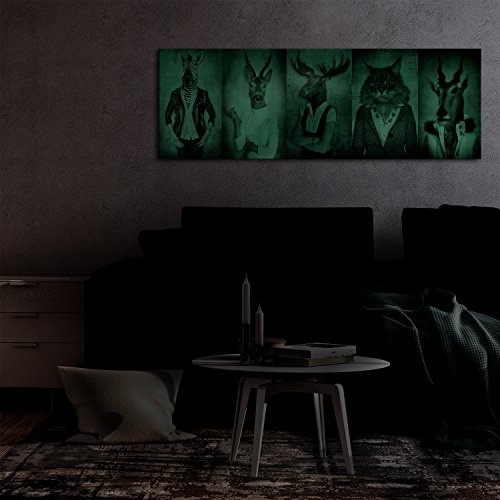murando Bilder nachtleuchtend 120x40 cm Tag & Nacht Wandbilder 3D nachtleuchtende Farben Kunstdruck Vlies Leinwand XXL Fertig Aufgespannt Natur Tier Hirsch g-B-0041-ag-a