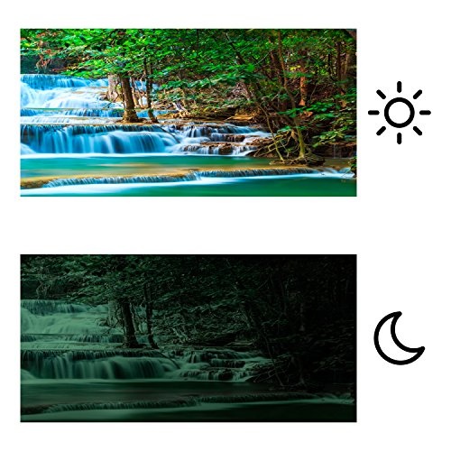 murando Bilder nachtleuchtend 120x40 cm Tag & Nacht Wandbilder 3D nachtleuchtende Farben Kunstdruck Vlies Leinwand XXL Fertig Aufgespannt Wasserfall Natur Landschaft c-B-0160-ag-a