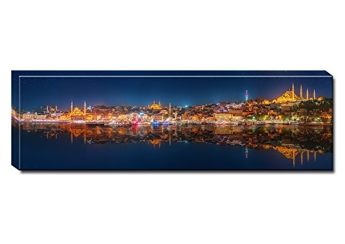 Berger Designs - Wandbild auf Leinwand als Kunstdruck in verschiedenen Größen. Panorama von Istanbul bei Nacht. Beste Qualität aus Deutschland (150 x 50 cm BxH)
