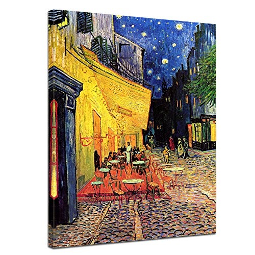 Leinwandbild Vincent Van Gogh Caféterrasse am Abend - 60x80cm hochkant - Wandbild Alte Meister Kunstdruck Bild auf Leinwand Berühmte Gemälde