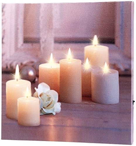infactory Leinwandbild: Wandbild Kerzen mit Rose mit flackernder LED-Beleuchtung, 30 x 30 cm (Bilder mit LED)