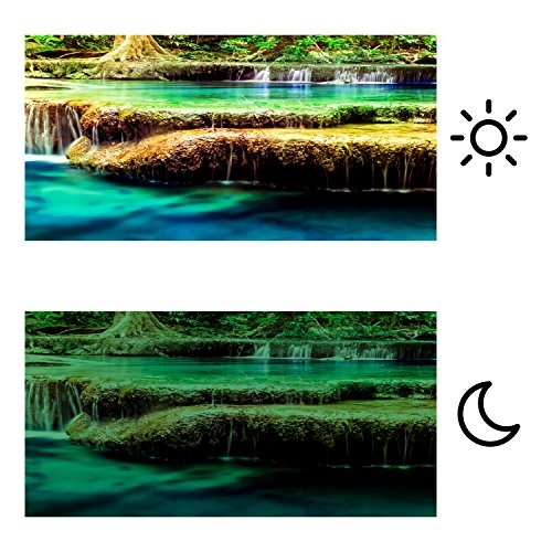 murando Bilder nachtleuchtend 135x45 cm Tag & Nacht Wandbilder 3D nachleuchtende Farben Kunstdruck Vlies Leinwand XXL Fertig Aufgespannt Wandbild - Wasserfall Natur Landschaft c-B-0044-ag-c