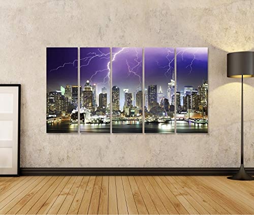 islandburner Bild Bilder auf Leinwand Sturm und Blitze in der Nacht von New York City Wandbild, Poster, Leinwandbild MPJ