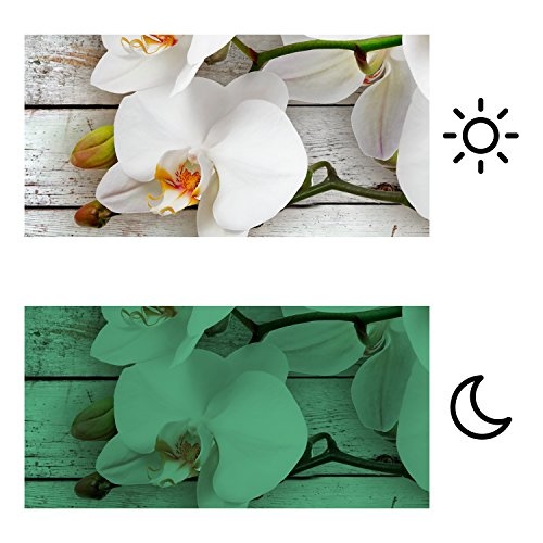 murando Bilder nachtleuchtend 135x45 cm Tag & Nacht Wandbilder 3D nachleuchtende Farben Kunstdruck Vlies Leinwand XXL Fertig Aufgespannt Blumen Orchidee Holz b-A-0072-ag-a