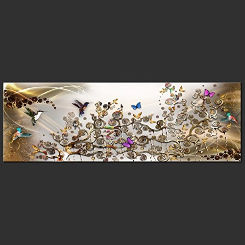 decomonkey Leinwand Bilder nachtleuchtend 135x45 cm 1 Teilig Wandbilder Tag & Nacht Design Bilder mit 3D nachleuchtenden Farben Vlies Leinwand Abstrakt Vögel Schmetterlinge Gustav Klimt