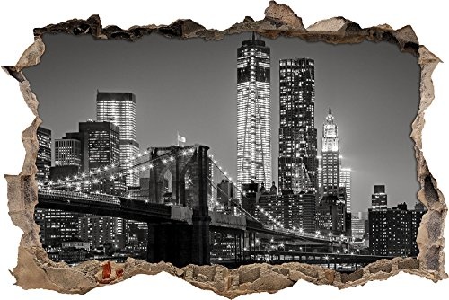 Pixxprint 3D_WD_1855_62x42 New York City, Skyline bei Nacht Wanddurchbruch 3D Wandtattoo, Vinyl, bunt, 62 x 42 x 0,02 cm