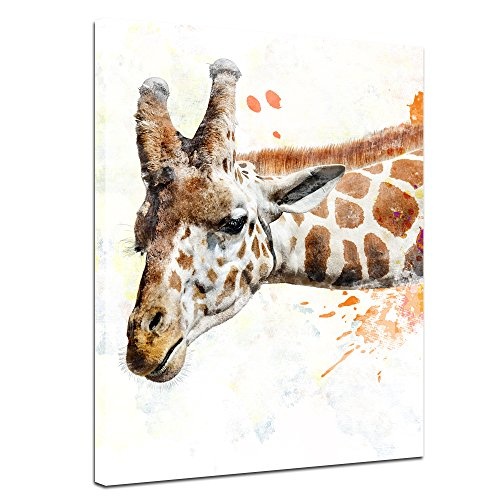 Wandbild - Aquarell - Giraffe III - Bild auf Leinwand 30 x 40 cm einteilig - Leinwandbilder - Bilder als Leinwanddruck - Tierwelten - Malerei - Afrika - Kopf Einer Giraffe