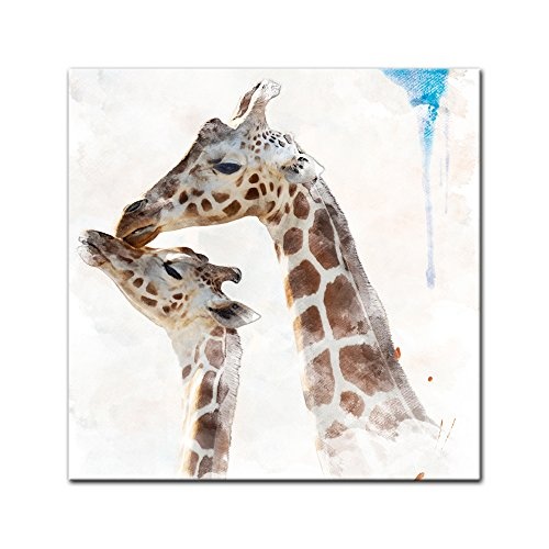 Keilrahmenbild - Aquarell - Giraffe - Bild auf Leinwand...