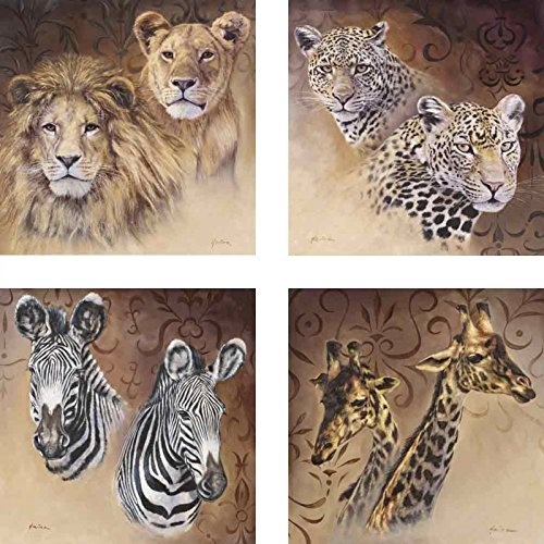 Artland Leinwand-Bild fertig aufgespannt auf Holzfaserplatte mit Motiv A. Heins Löwen -, Leoparden -, Zebra -, Giraffen - Portraits Tiere Wildtiere Malerei Braun A6OX