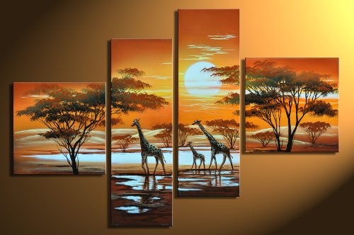 Bilderdepot24 "Giraffe Afrika M3 handgemaltes Leinwandbild 100x70cm 4 teilig 245